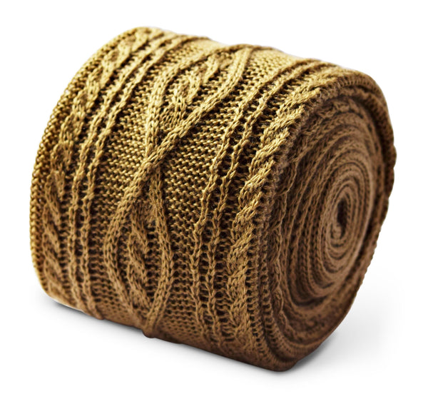 gold beige cable knit skinny tie